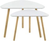 Set da 2 Tavolini da Salotto in Altezze Diverse 2 Tavolini Impilabili con Gambe in Bambú Tavolini Bassi da caffè con Piano Tavolo Bianco