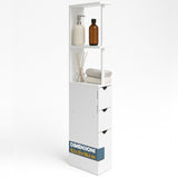 Mobile Bagno Alto Salvaspazio in Legno Bianco, Armadietto Slim con 3 Cassetti e 2 Ripiani,