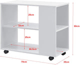Tavolino Basso da Divano con Ripiani e Ruote 60 x 70 x 35 cm Consolle su 4 Rotelle Tavolo Portatile da Salotto