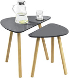 Set da 2 Tavolini da Salotto in Altezze Diverse 2 Tavolini Impilabili con Gambe in Bambú Tavolini Bassi da caffè con Piano Tavolo Bianco