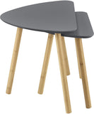 Set da 2 Tavolini da Salotto in Altezze Diverse 2 Tavolini Impilabili con Gambe in Bambú Tavolini Bassi da caffè con Piano Tavolo Bianco