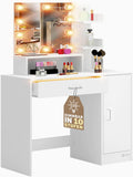 Tavolino da Trucco Vicco con Specchio 1 Cassetto con Luci 3 Ripiani Bianco