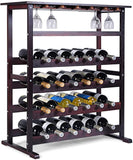 Cantinetta Portabottiglie Scaffale per Vino con Portabicchiere in Legno da 24 Bottiglie, Marrone Scuro,