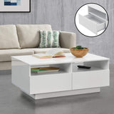 Tavolino da caffè/da Divano 35 x 90 x 56 cm Tavolo Basso da Salotto/Soggiorno in Forma Rettangolare con Ripiano e 4 Cassetti - Bianco Lucido