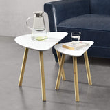 Set da 2 Tavolini da Salotto in Altezze Diverse 2 Tavolini Impilabili con Gambe in Bambú Tavolini Bassi da caffè con Piano Tavolo Bianco