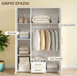 Armadio Ante con Specchio e 2 cassetti 120x195x55 cm (Bianco)
