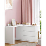 Toeletta Trucco con Cassetti Toeletta Angolare a L 1 Mobiletto Portaoggetti e 2 Ripiani Aperti