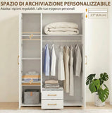 Armadio Ante con Specchio e 2 cassetti 120x195x55 cm (Bianco)
