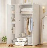Armadio Ante con Specchio e 2 cassetti 120x195x55 cm (Bianco)