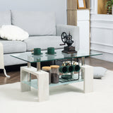 Tavolino da Caffè a 2 Livelli, Tavolino da Salotto Moderno 90x50x42cm, Bianco