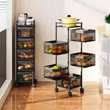 Carrello da Cucina con Ruote e 5 Ripiani Girevoli 94x27 cm Metallo Nero