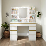 Toilette, Specchio Grande HD, 1 Cassetto Ampio e 8 Piccoli Cassetti, 9 Ripiani Aperti