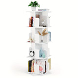 Libreria Girevole a 360° Scaffale in Legno Opaco Bianco a 4 Ripiani Organizzatore