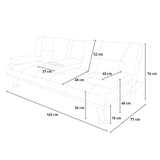 Divano letto 3 posti moderno con tavolino portabevande