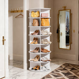 Scaffale per scarpe girevole a 360° resistente, torre organizzatrice da 7 livelli bianca antigraffio