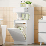 Mobile bagno moderno bianco autoportante con cesto portabiancheria pieghevole e cassetto contenitore