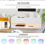 Mobile Porta TV Bianco Legno Sospeso Parete Luci LED 2 Ante Ripiani Soggiorno
