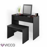 Vicco Sgabello per toeletta panchina Panca Cassettiera Specchio 70 cm Nero