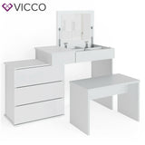 Vicco Toeletta da trucco Lotos bianco Toilette Toeletta make-up 4 cassetti Casse con panchina