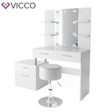Tavolo cosmetico da trucco make-up specchio Sgabello + LED Bianco Maria Vicco