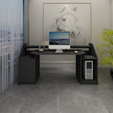 Scrivania per computer tavolo nero ufficio mobile con cassetto ripiani 180 cm