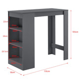 Tavolo Alto da Bar 110 x 50 x 103 cm Penisola Cucina con 3 Ripiani - Grigio