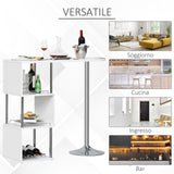 Tavolo Alto da Bar e Cucina 3 Mensole e Porta Bottiglie Acciaio e MDF