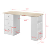 Scrivania con 3 Ripiani e 3 Cassetti 120 x 49 x 72cm Tavolo da PC Bianco/Quercia