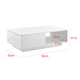 Tavolino da caffè con Cassetto e Ripiano Tavolino da Salotto 95x55x31 cm Bianco