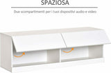 Mobile Porta TV Bianco Legno Sospeso Parete Luci LED 2 Ante Ripiani Soggiorno