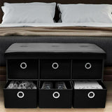 Cassapanca Contenitore Pouf Panca Sgabello Pieghevole 6 Cassetti Eco Pelle Nero