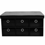 Cassapanca Contenitore Pouf Panca Sgabello Pieghevole 6 Cassetti Eco Pelle Nero