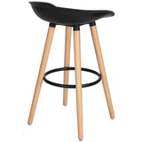 Set 2 Sgabelli Bar Alti Cucina in Legno Seduta ABS Nero con Poggiapiedi