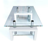 Tavolino Metallo, Vetro Bianco, Cromo Trasparente 100x60x45 h cm.