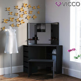 Vicco Sgabello per toeletta panchina Panca Cassettiera Specchio 70 cm Nero
