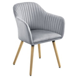 Poltrona Imbottita con Gambe in Metallo Color Faggio + Braccioli - Grigio Chiaro