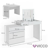 Vicco Toeletta da trucco Lotos bianco Toilette Toeletta make-up 4 cassetti Casse con panchina