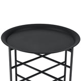 Tavolino Basso da Salotto con Piano Tondo Rimovibile Metallo Nero