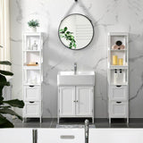 Mobile Alto da Bagno, Armadietto da Bagno con 2 Cassetti e 3 Scomparti Aperti,
