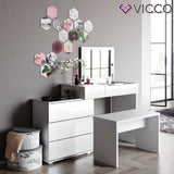 Vicco Toeletta da trucco Lotos bianco Toilette Toeletta make-up 4 cassetti Casse con panchina
