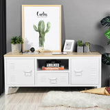 Armadietto Mobiletto TV con Cassetto Metallo MDF Mobile Televisione Moderno Bian