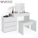 Vicco Toeletta da trucco Lotos bianco Toilette Toeletta make-up 4 cassetti Casse con panchina