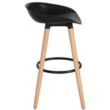 Set 2 Sgabelli Bar Alti Cucina in Legno Seduta ABS Nero con Poggiapiedi