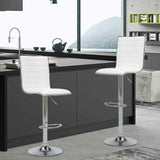 Set 2 Sgabelli Cucina Regolabile Seduta Pelle Sgabello Girevole Casa Bar Bianco