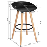 Set 2 Sgabelli Bar Alti Cucina in Legno Seduta ABS Nero con Poggiapiedi