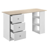 Scrivania con 3 Ripiani e 3 Cassetti 120 x 49 x 72cm Tavolo da PC Bianco/Quercia