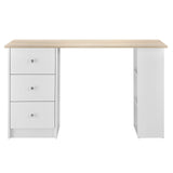 Scrivania con 3 Ripiani e 3 Cassetti 120 x 49 x 72cm Tavolo da PC Bianco/Quercia