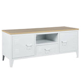 Armadietto Mobiletto TV con Cassetto Metallo MDF Mobile Televisione Moderno Bian
