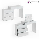 Vicco Toeletta da trucco Lotos bianco Toilette Toeletta make-up 4 cassetti Casse con panchina