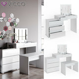 Vicco Toeletta da trucco Lotos bianco Toilette Toeletta make-up 4 cassetti Casse con panchina